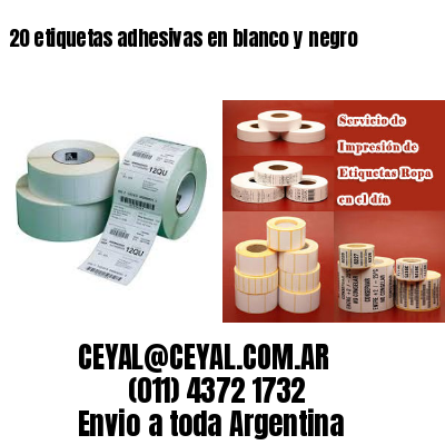 20 etiquetas adhesivas en blanco y negro