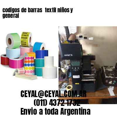 codigos de barras 	textil niños y general