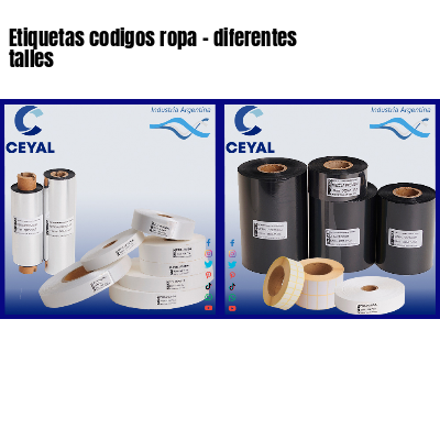 Etiquetas codigos ropa - diferentes talles 