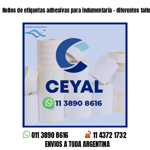 Rollos de etiquetas adhesivas para indumentaria - diferentes talles