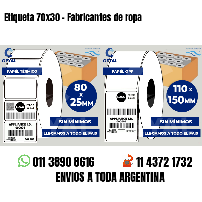Etiqueta 70x30 - Fabricantes de ropa 
