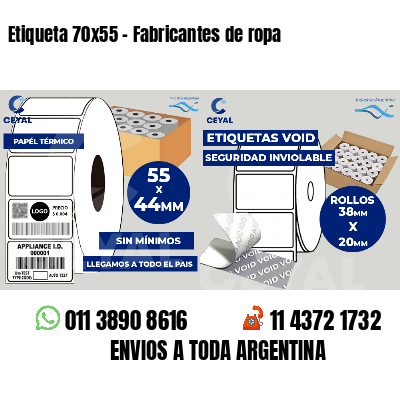 Etiqueta 70x55 - Fabricantes de ropa