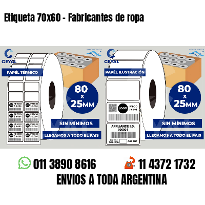 Etiqueta 70x60 - Fabricantes de ropa