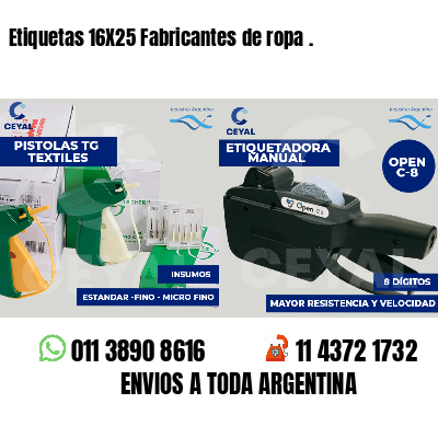 Etiquetas 16X25 Fabricantes de ropa .