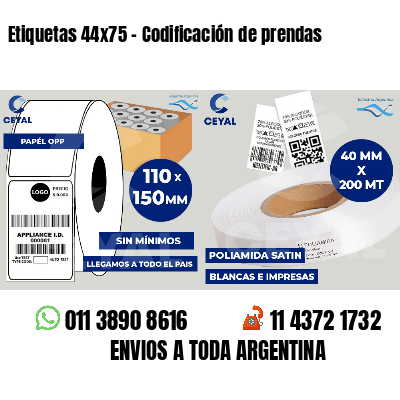 Etiquetas 44x75 - Codificación de prendas