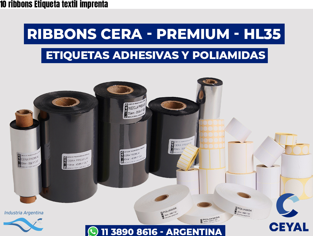 10 ribbons Etiqueta textil imprenta