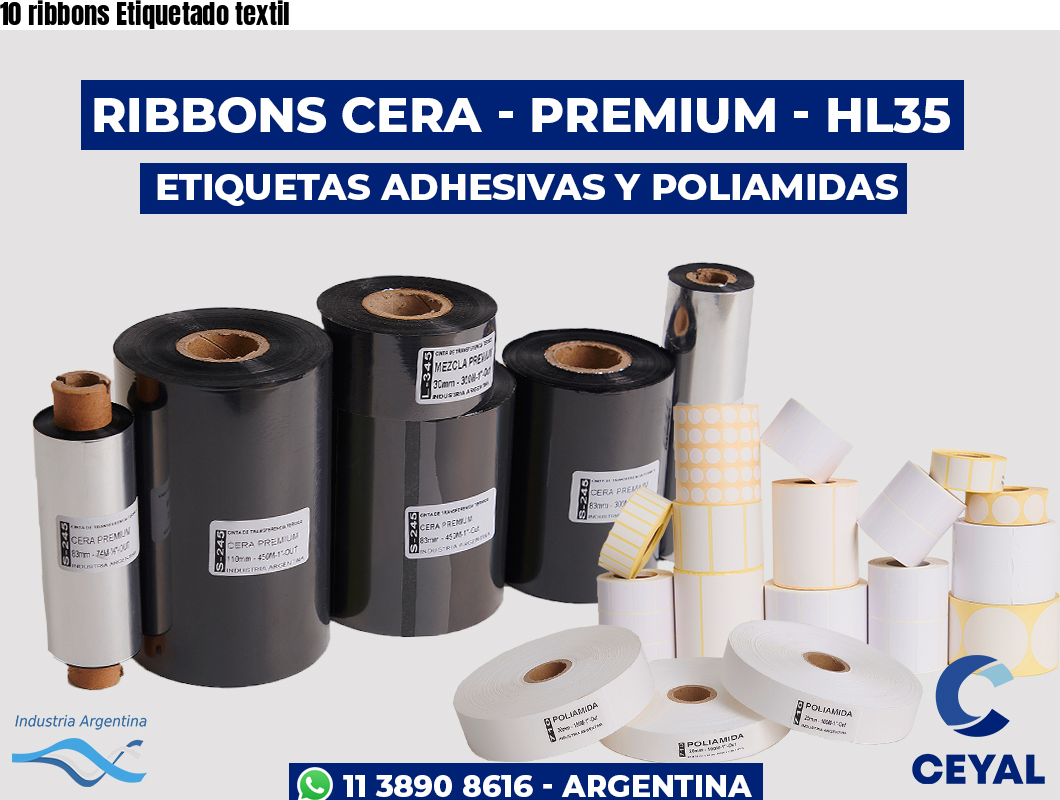 10 ribbons Etiquetado textil