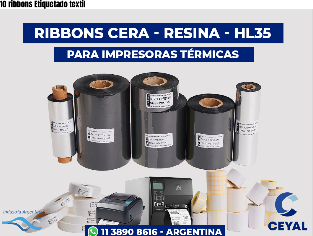 10 ribbons Etiquetado textil