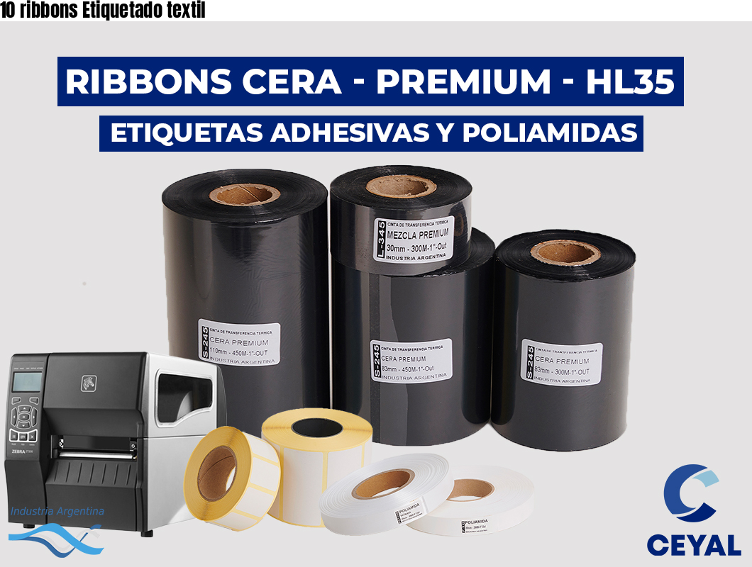 10 ribbons Etiquetado textil