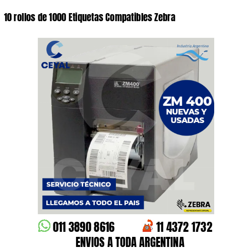 10 rollos de 1000 Etiquetas Compatibles Zebra 