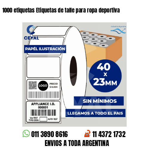 1000 etiquetas Etiquetas de talle para ropa deportiva