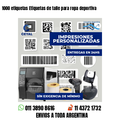 1000 etiquetas Etiquetas de talle para ropa deportiva