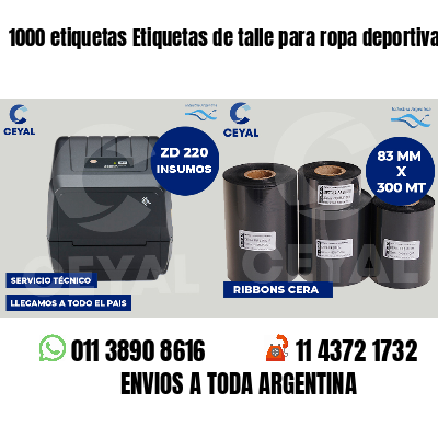1000 etiquetas Etiquetas de talle para ropa deportiva
