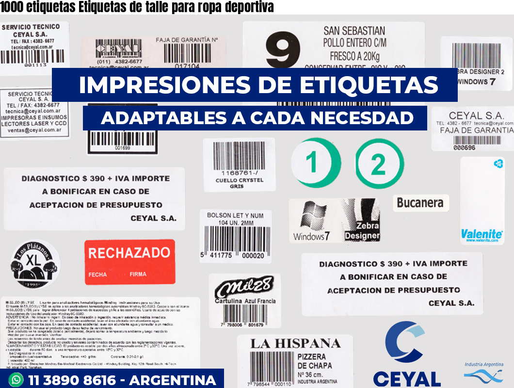 1000 etiquetas Etiquetas de talle para ropa deportiva