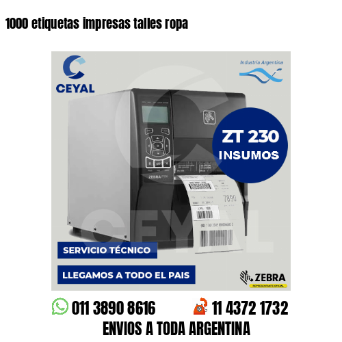 1000 etiquetas impresas talles ropa