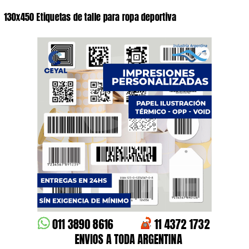 130x450 Etiquetas de talle para ropa deportiva