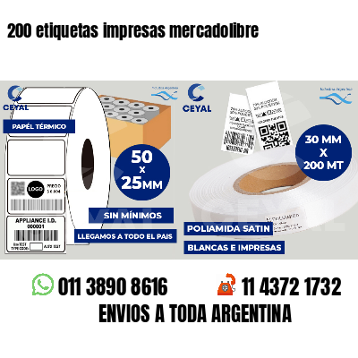 200 etiquetas impresas mercadolibre