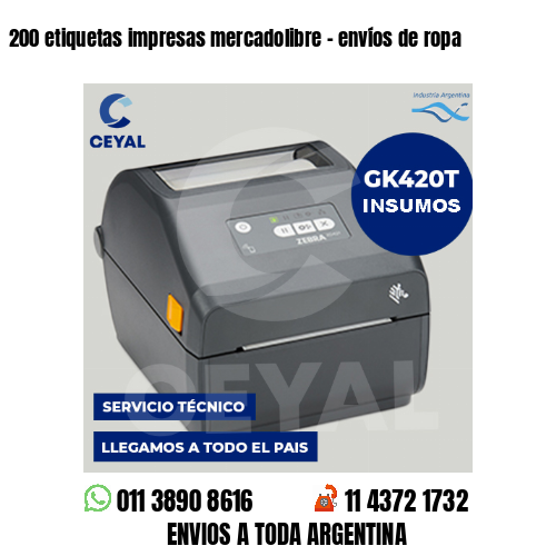 200 etiquetas impresas mercadolibre - envíos de ropa
