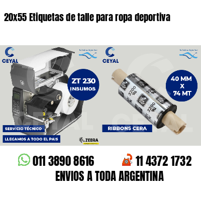 20x55 Etiquetas de talle para ropa deportiva