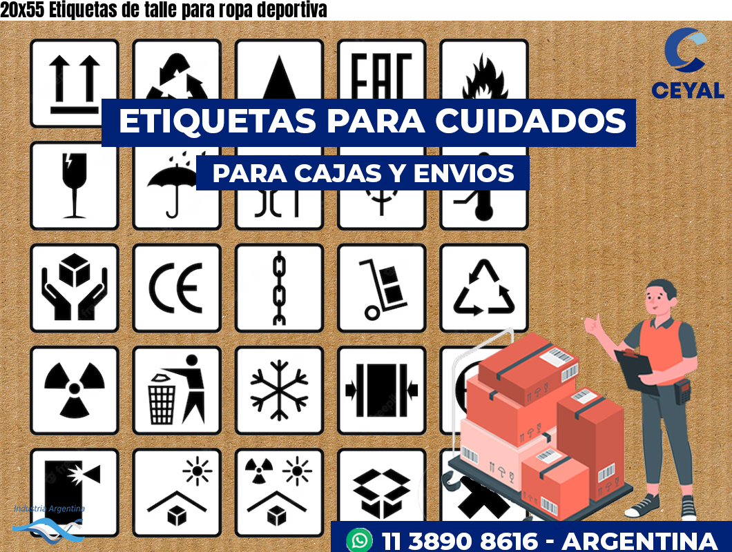 20x55 Etiquetas de talle para ropa deportiva