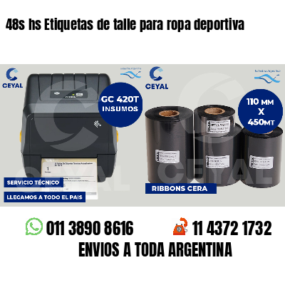 48s hs Etiquetas de talle para ropa deportiva