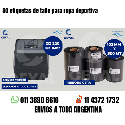 50 etiquetas de talle para ropa deportiva
