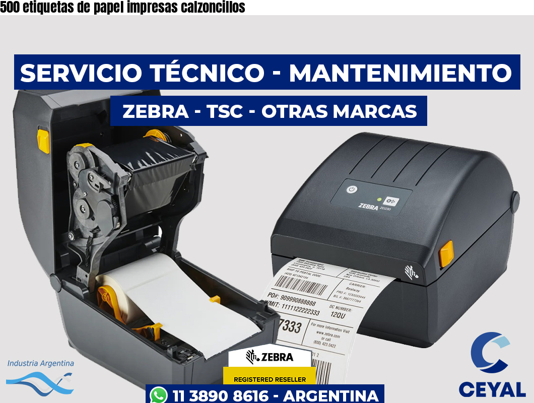 500 etiquetas de papel impresas calzoncillos