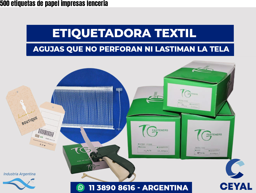 500 etiquetas de papel impresas lenceria