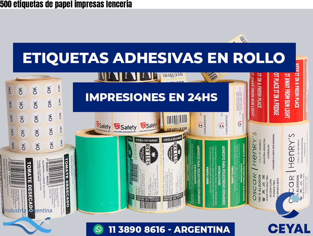 500 etiquetas de papel impresas lenceria
