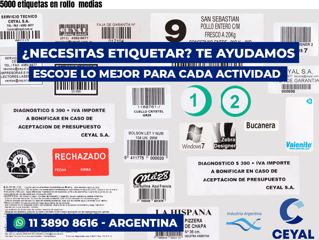 5000 etiquetas en rollo  medias