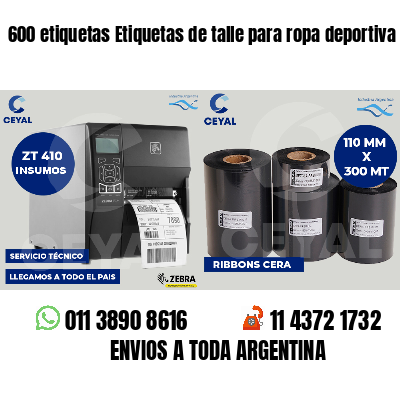 600 etiquetas Etiquetas de talle para ropa deportiva