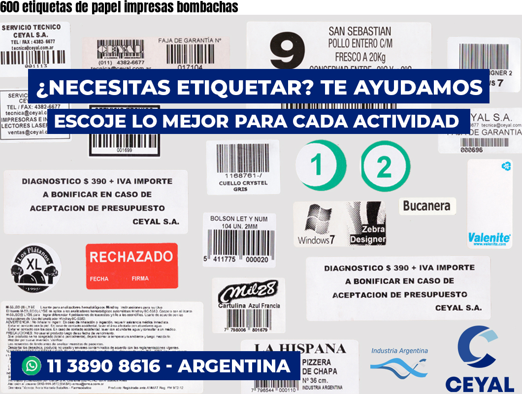 600 etiquetas de papel impresas bombachas