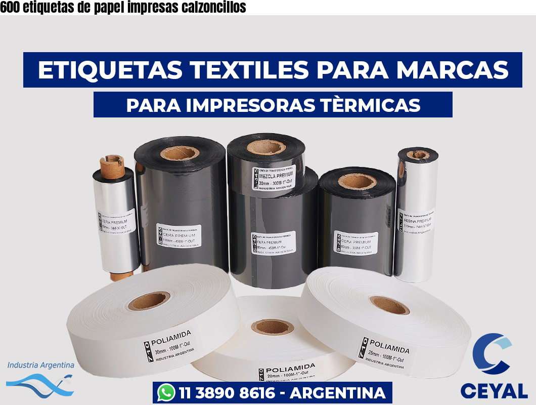 600 etiquetas de papel impresas calzoncillos
