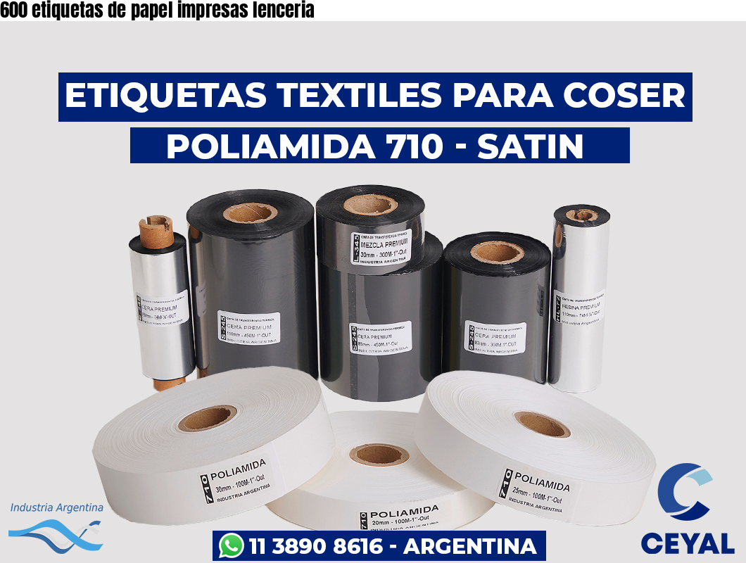 600 etiquetas de papel impresas lenceria