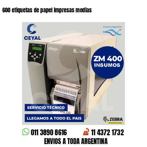 600 etiquetas de papel impresas medias