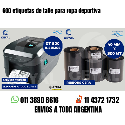 600 etiquetas de talle para ropa deportiva