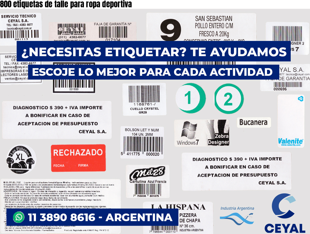 800 etiquetas de talle para ropa deportiva