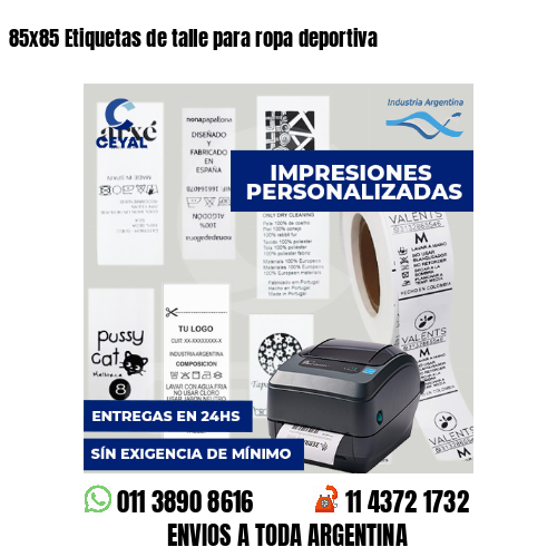 85x85 Etiquetas de talle para ropa deportiva