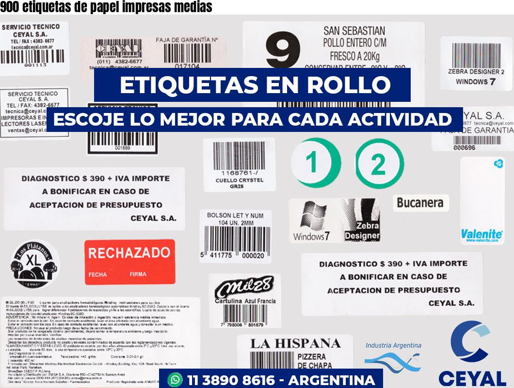 900 etiquetas de papel impresas medias