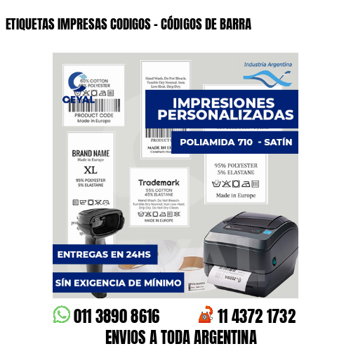 ETIQUETAS IMPRESAS CODIGOS - CÓDIGOS DE BARRA
