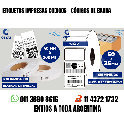 ETIQUETAS IMPRESAS CODIGOS - CÓDIGOS DE BARRA