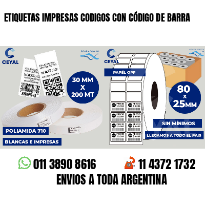 ETIQUETAS IMPRESAS CODIGOS CON CÓDIGO DE BARRA