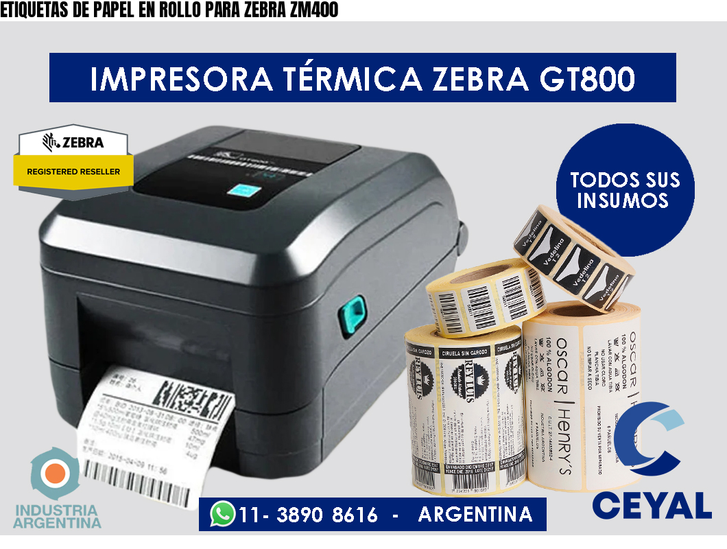 ETIQUETAS DE PAPEL EN ROLLO PARA ZEBRA ZM400