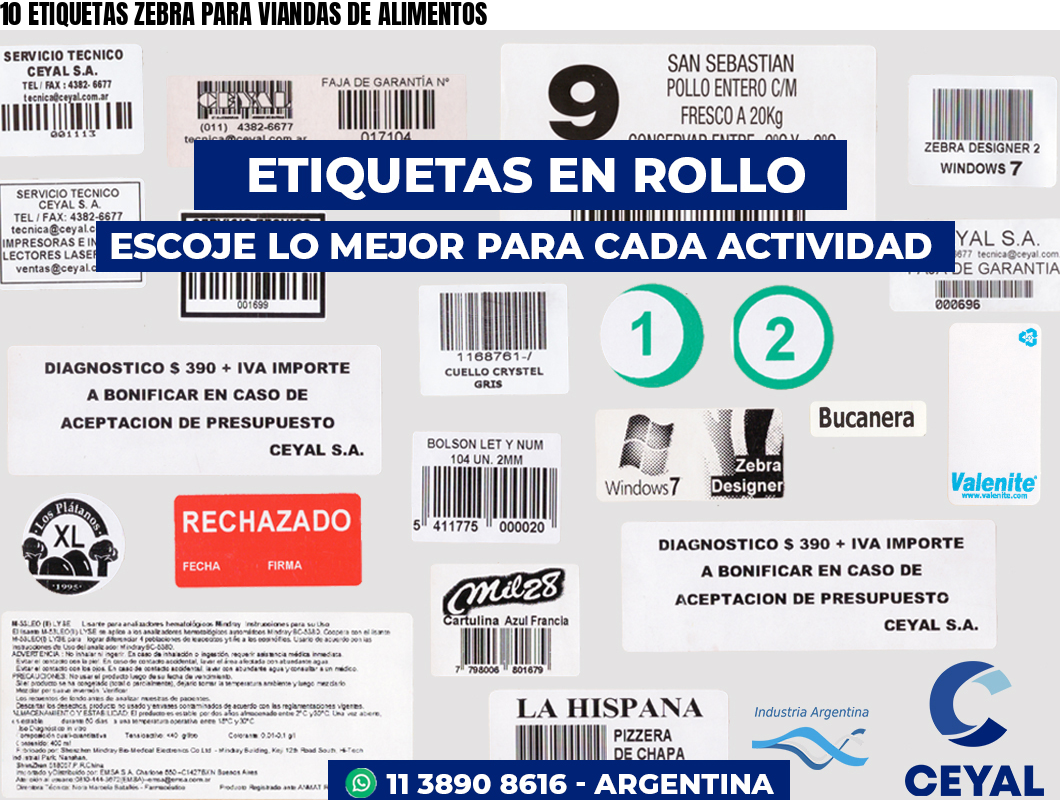 10 ETIQUETAS ZEBRA PARA VIANDAS DE ALIMENTOS