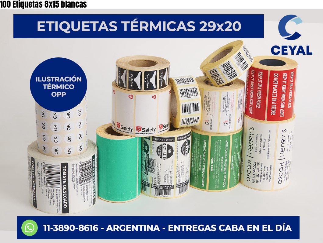 100 Etiquetas 8×15 blancas