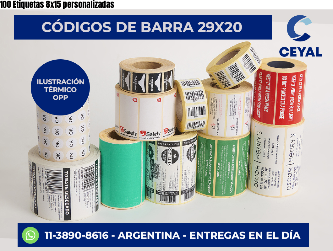 100 Etiquetas 8×15 personalizadas