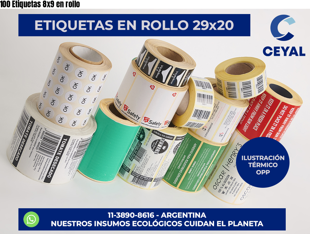 100 Etiquetas 8×9 en rollo
