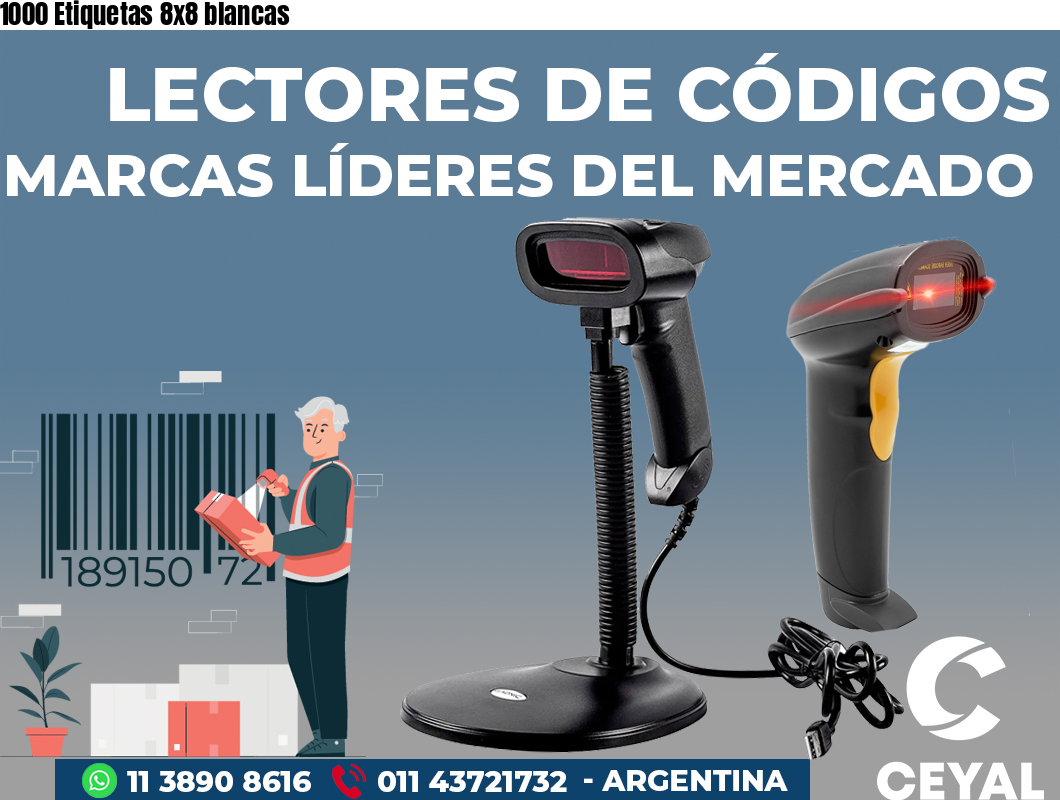 1000 Etiquetas 8x8 blancas