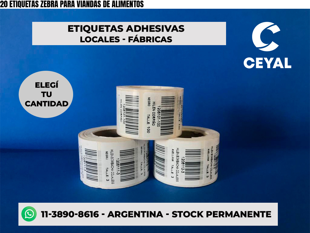 20 ETIQUETAS ZEBRA PARA VIANDAS DE ALIMENTOS