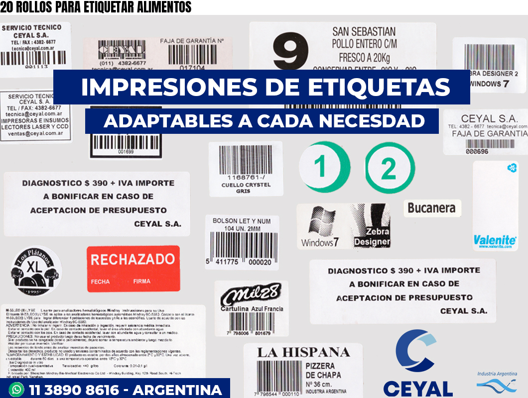 20 ROLLOS PARA ETIQUETAR ALIMENTOS